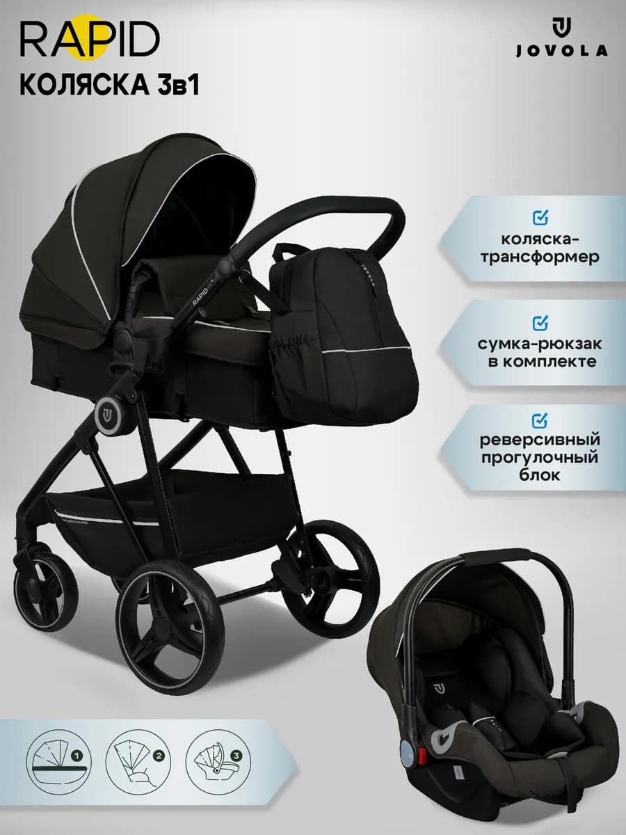 Коляска трансформер для новорожденных 3 в 1 Rapid