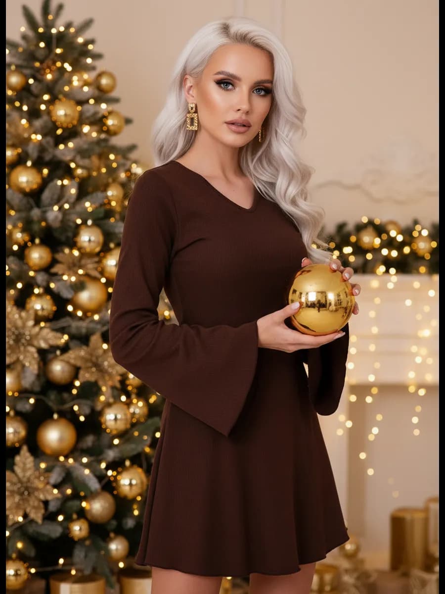 Платье теплое осень зима лапша с завязкой на спине мини