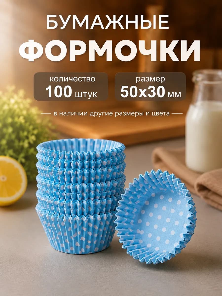 Одноразовая бумажная форма для выпечки кексов 50х30мм,100шт