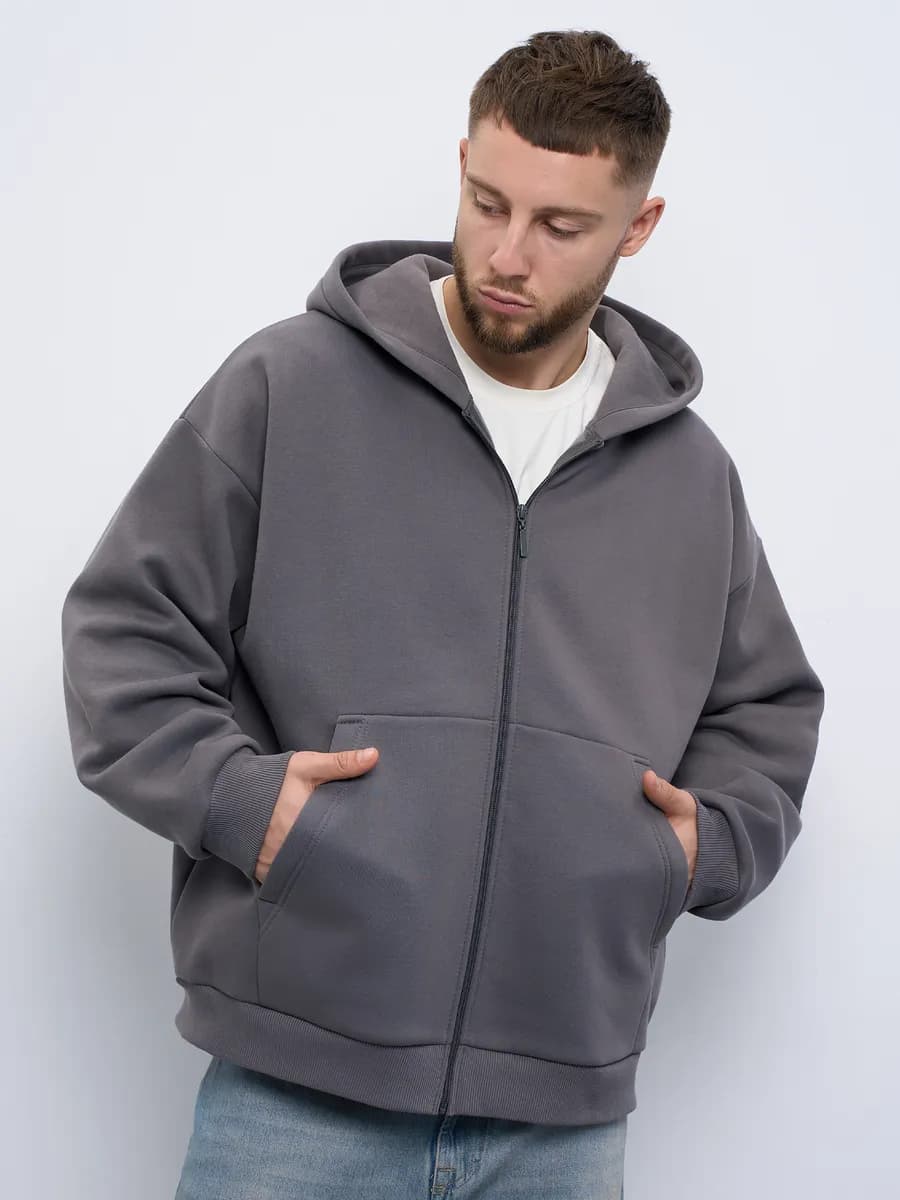 Толстовка на молнии оверсайз утепленная с начесом