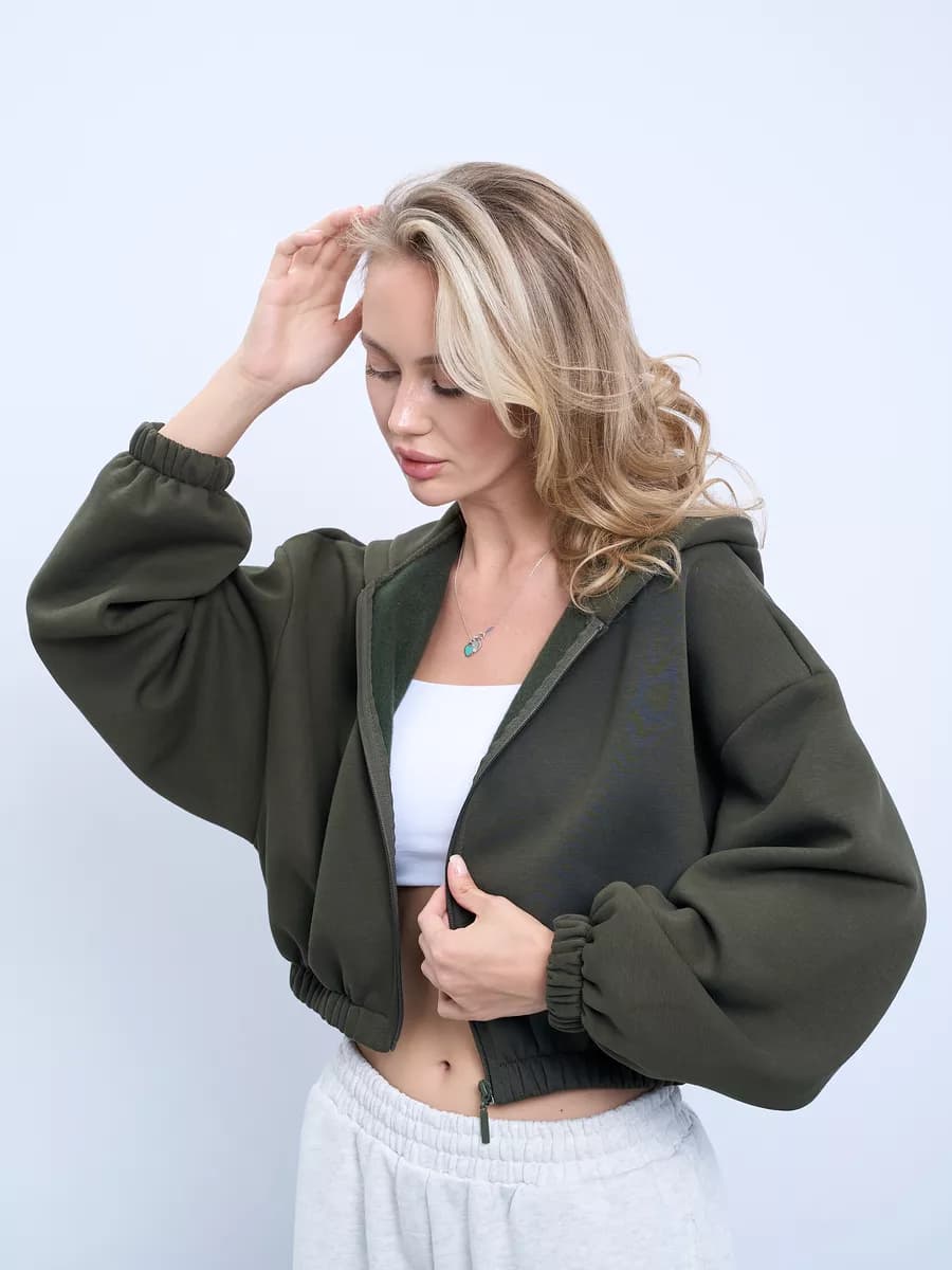 Толстовка укороченная оверсайз с начесом на молнии