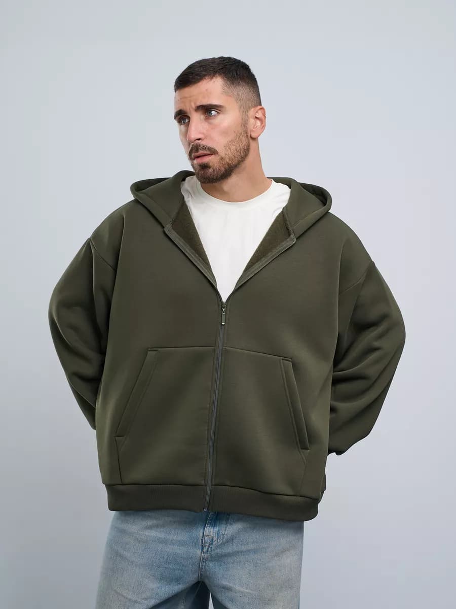 Толстовка на молнии оверсайз утепленная с начесом