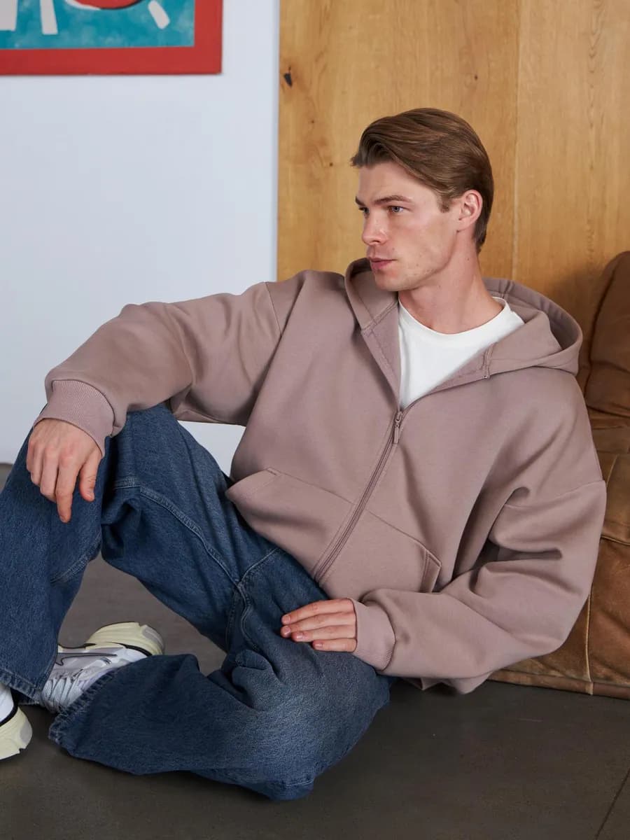 Толстовка на молнии оверсайз утепленная с начесом