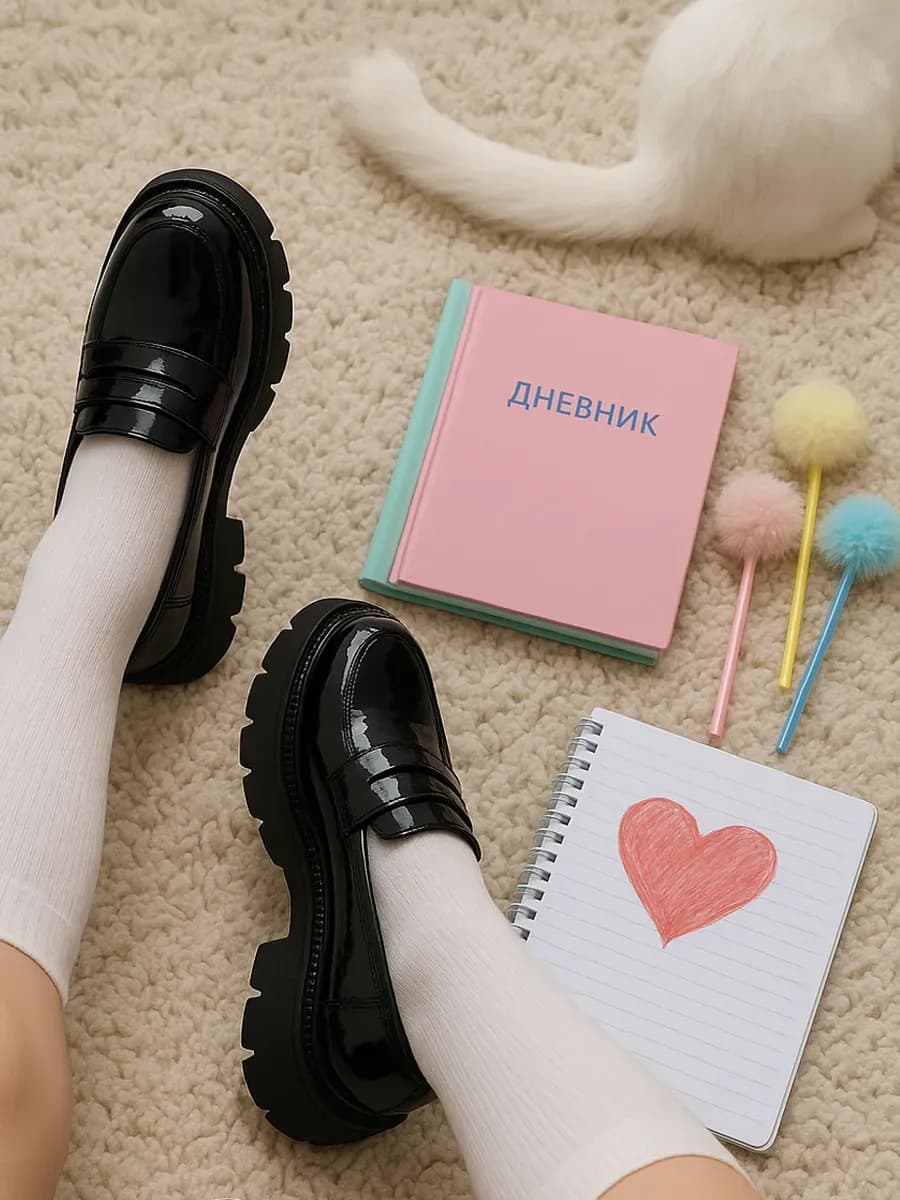 Туфли школьные для девочки лоферы на платформе