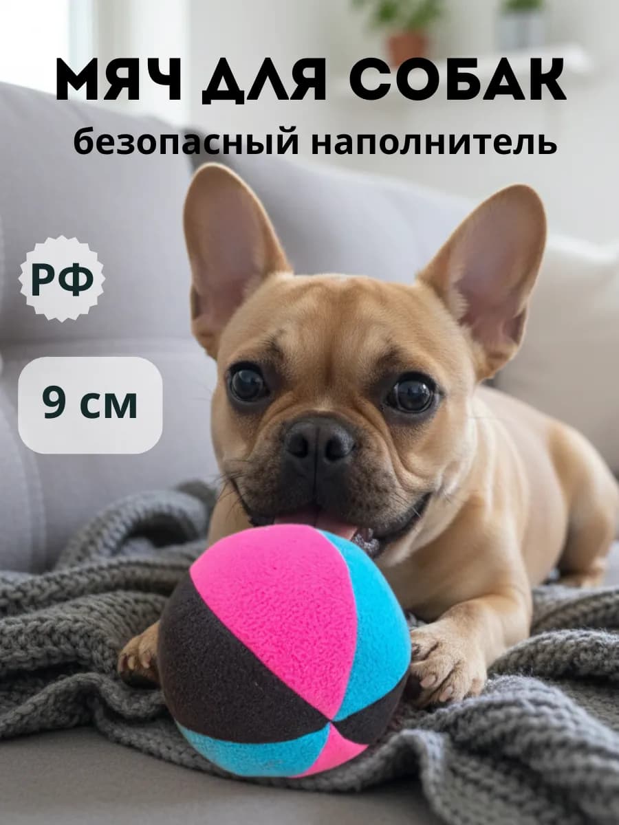 Игрушка для собак мягкая мяч флисовый без пищалки 9 см