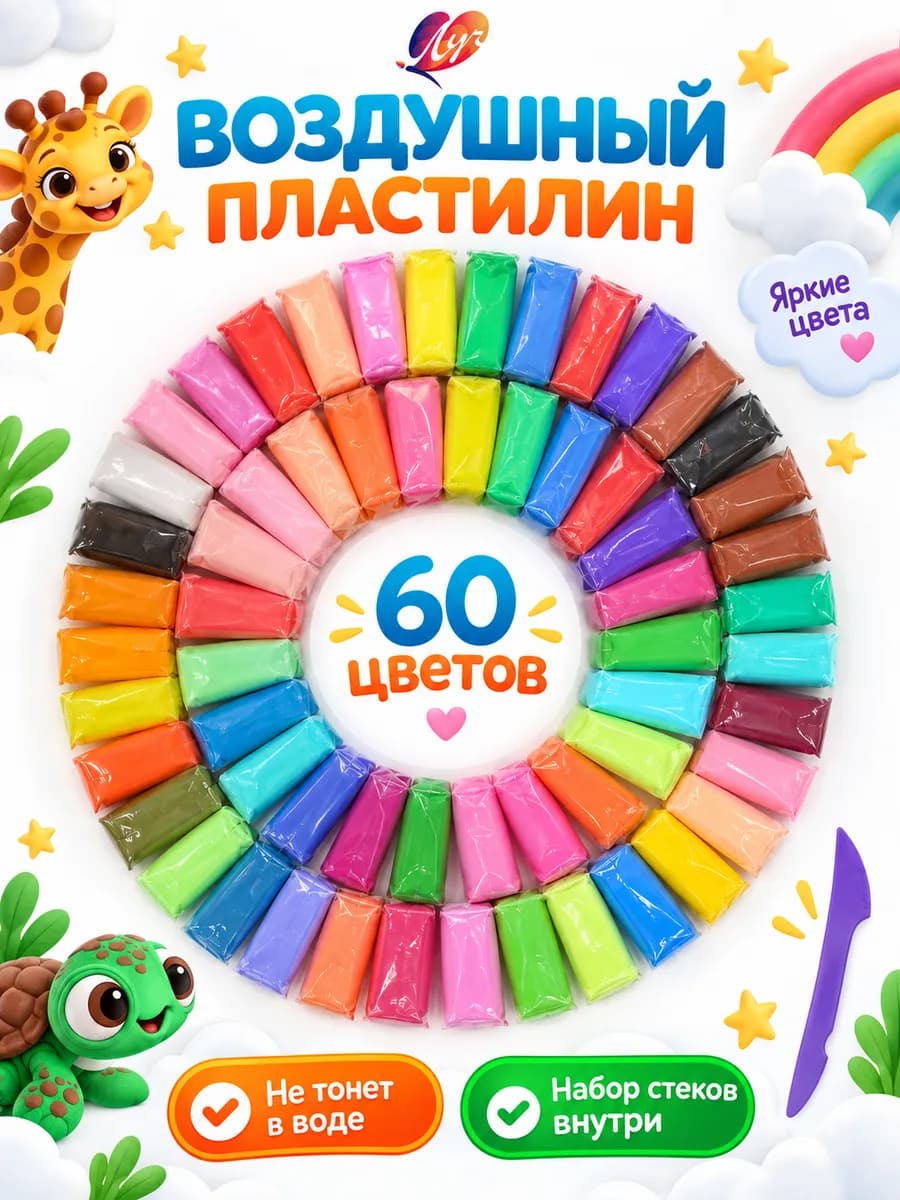 Воздушный легкий пластилин 60 штук