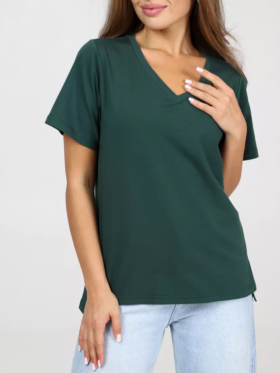 Футболка с вырезом хлопок болотная