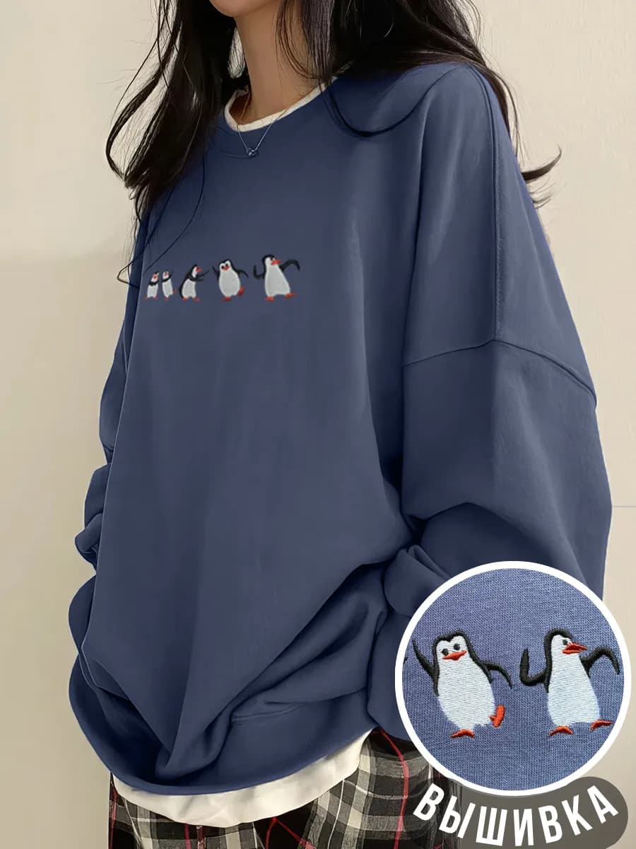 Свитшот оверсайз с принтом без начеса