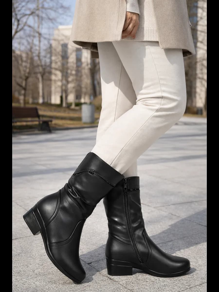 Полусапожки утепленные на каблуке демисезонные