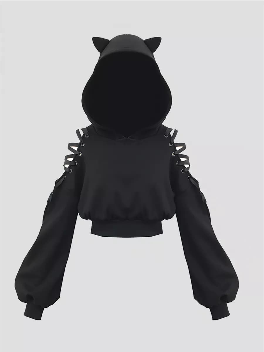 Короткая толстовка с ушками у2к Kawaii Кроп Зипка харадзюку