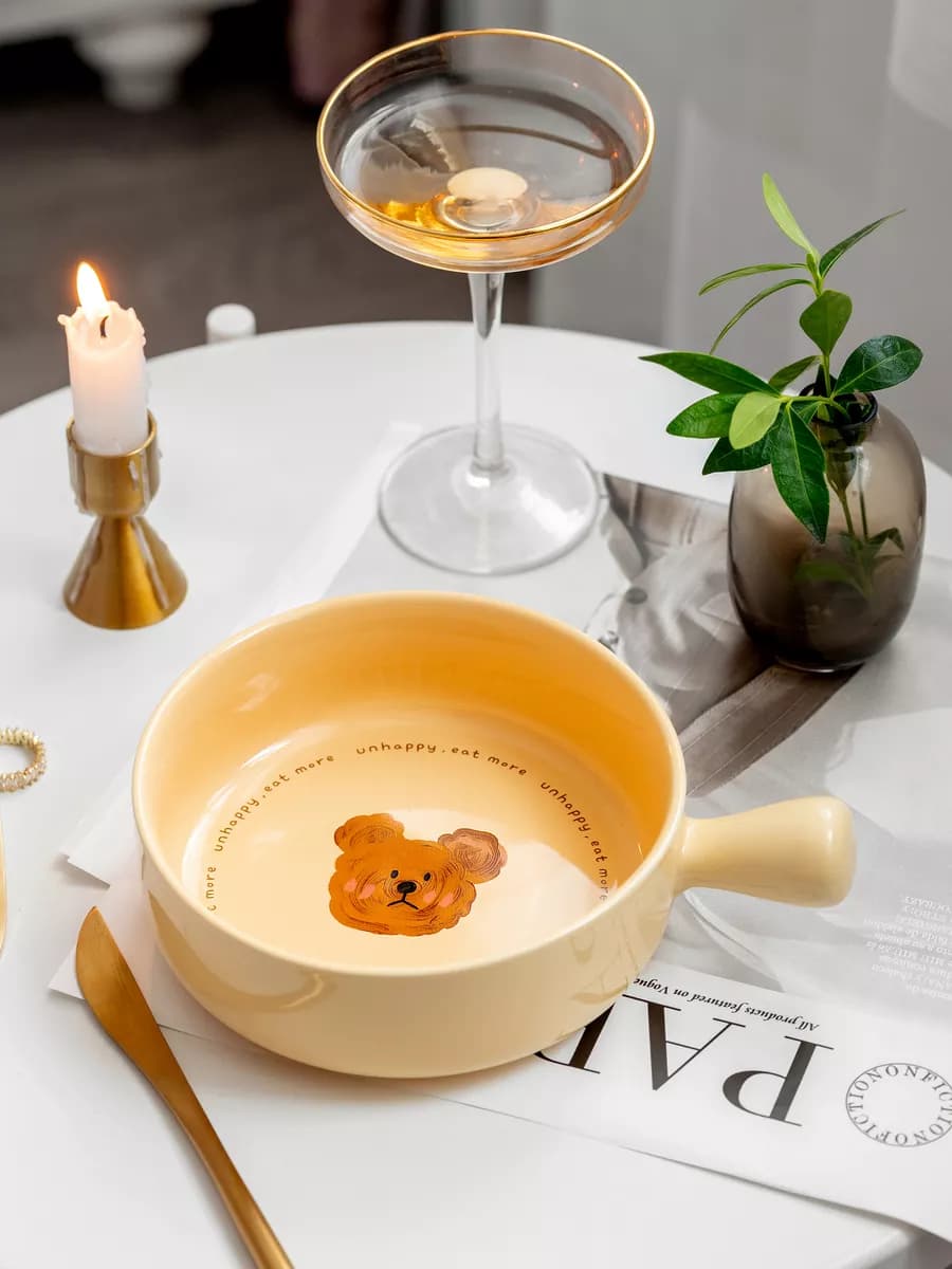 Глубокая тарелка с ручкой для вторых блюд и супов