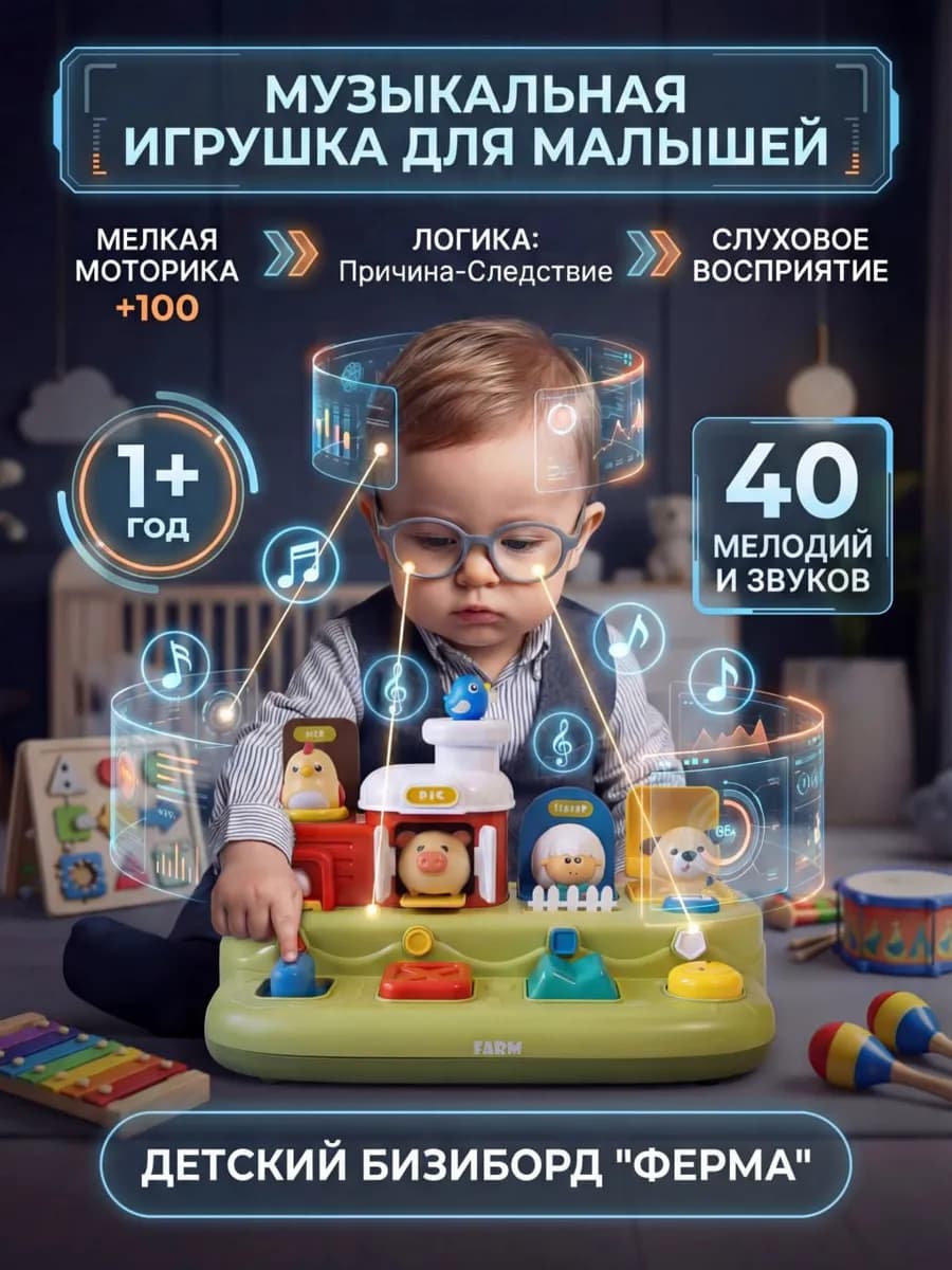 Музыкальная игрушка для малышей развивающий бизиборд