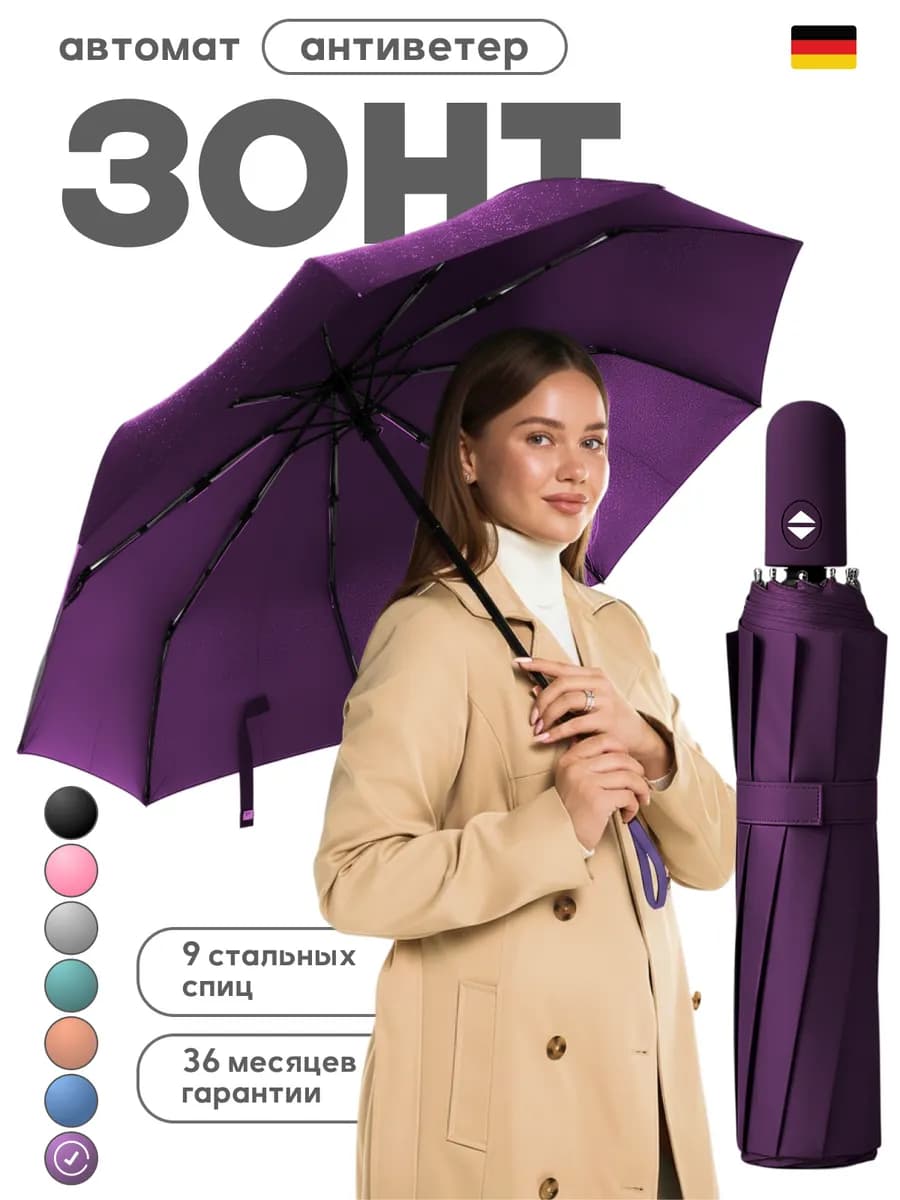Зонт автомат антиветер компактный