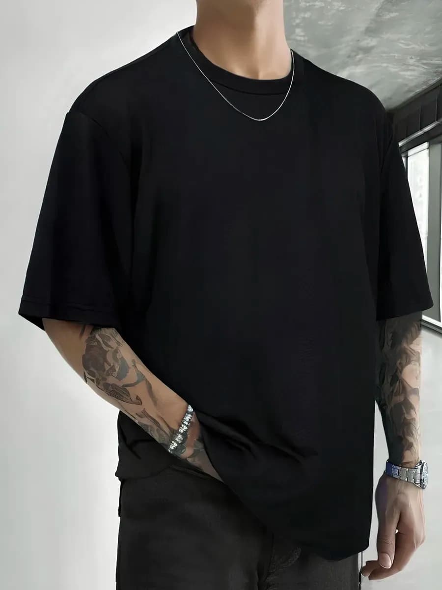 Черная футболка оверсайз плотная хлопок