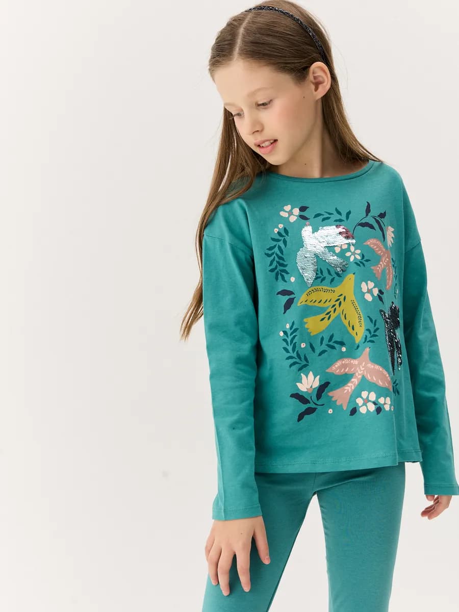 Лонгслив трикотажный базовый с принтом оверсайз - фото 1