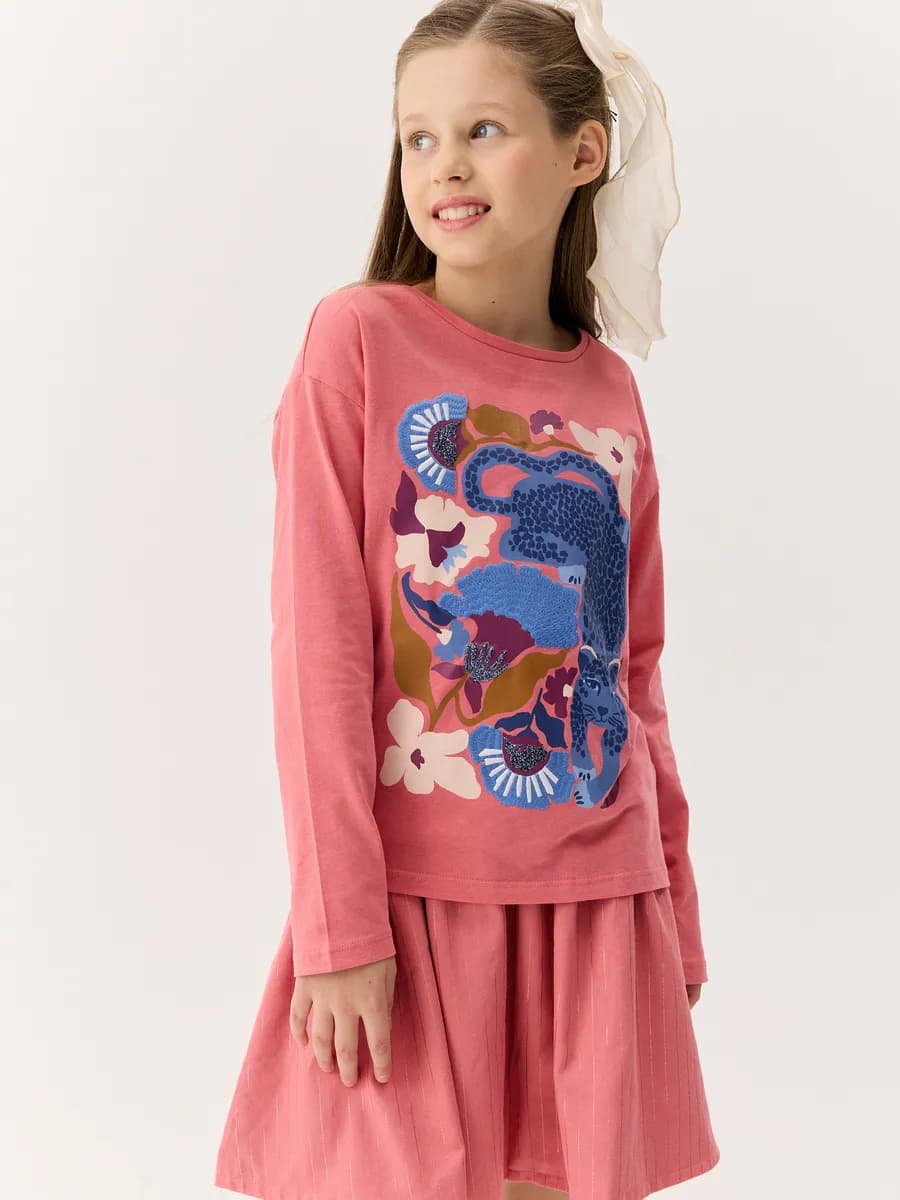 Лонгслив трикотажный базовый с принтом оверсайз