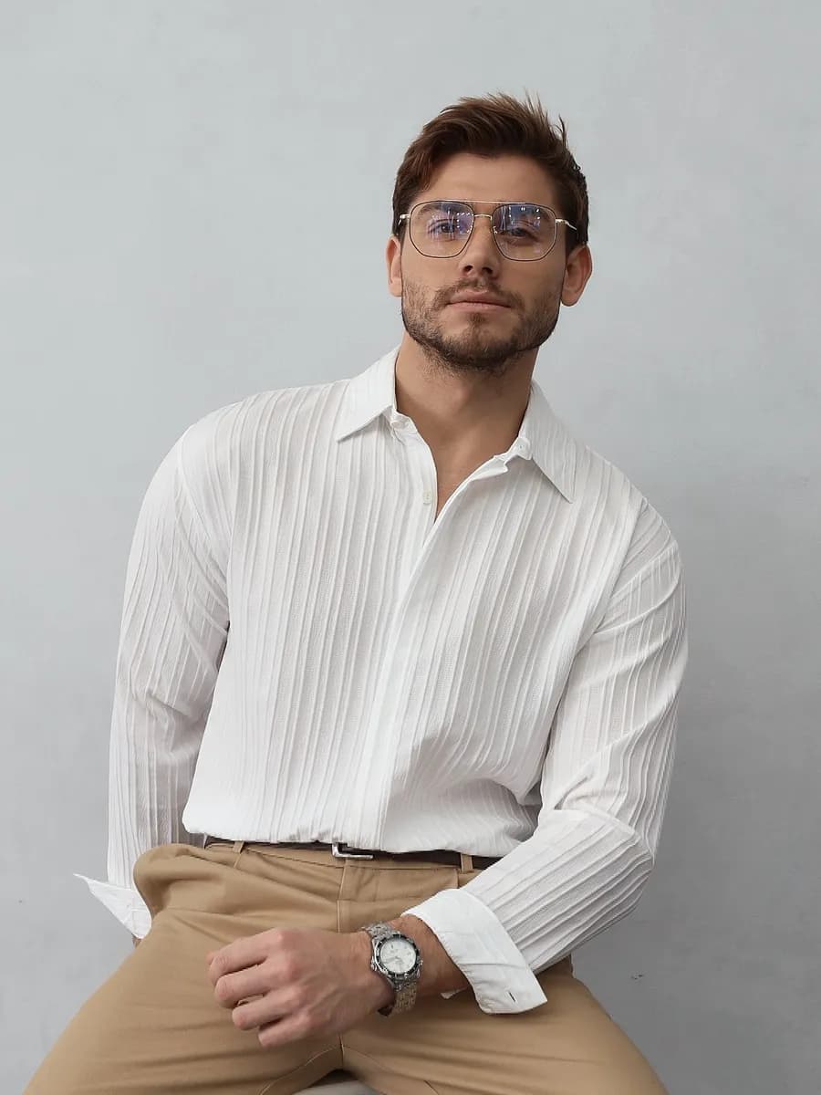 Рубашка с длинным рукавом в полоску - фото 1