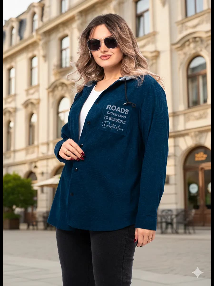 удлиненная рубашка вельветовая с капюшоном