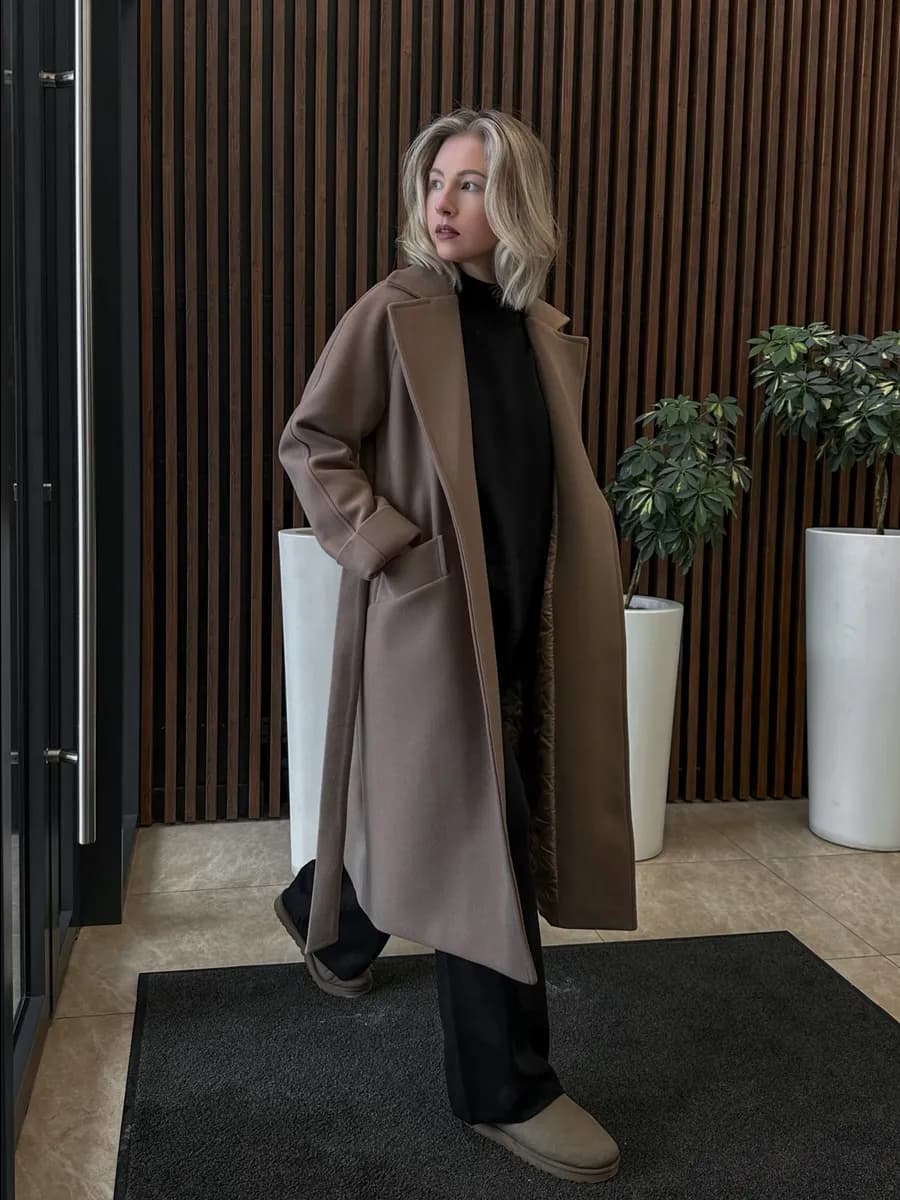 Пальто весеннее коричневое оверсайз - фото 1