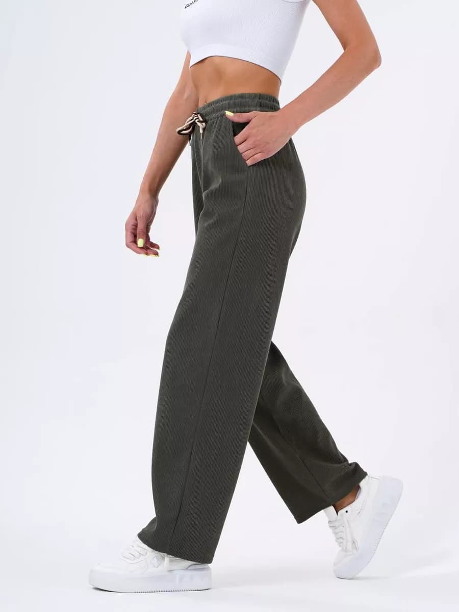 Брюки спортивные широкие в рубчик - фото 1