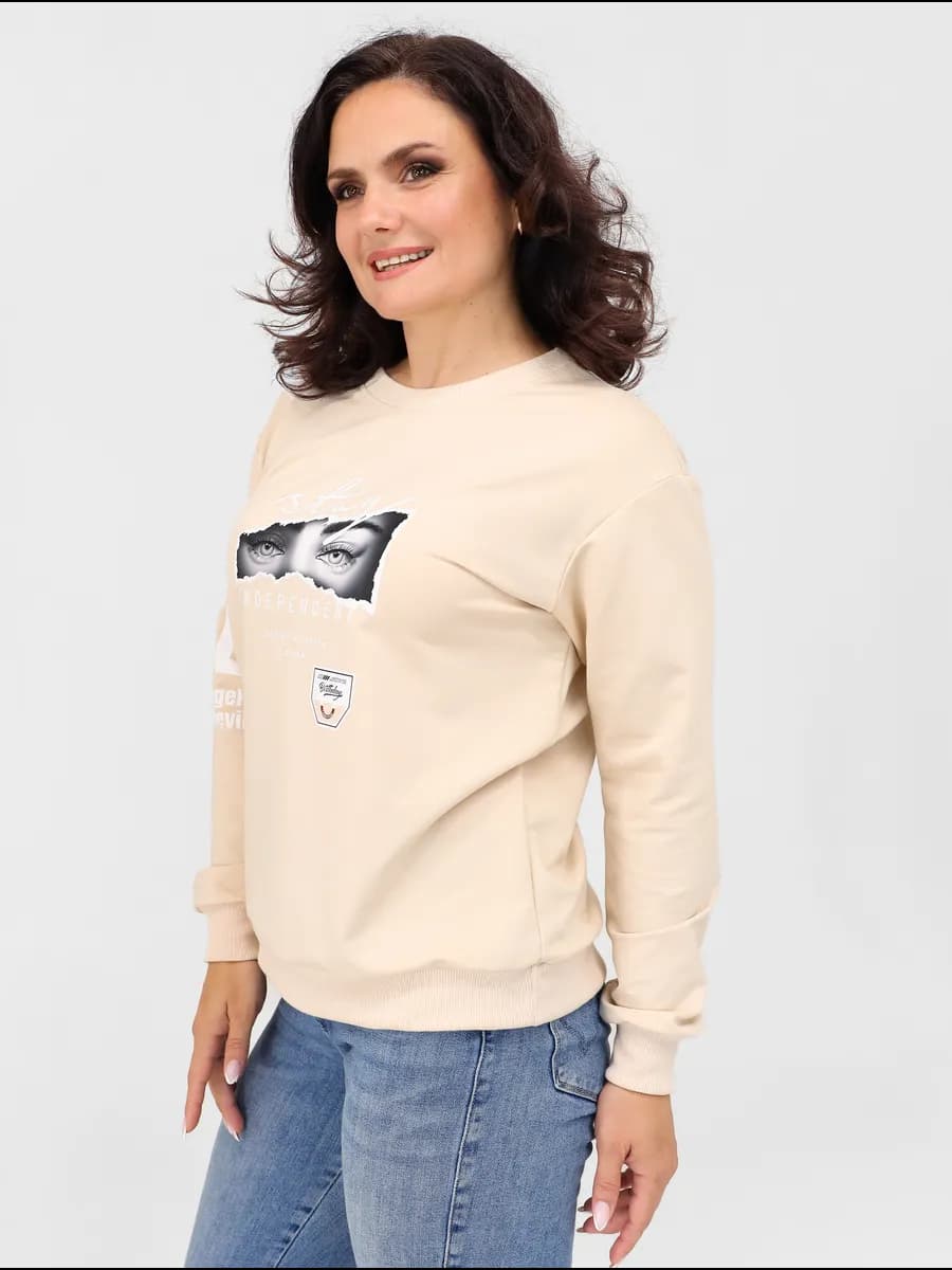 Свитшот свободный без начеса с принтом