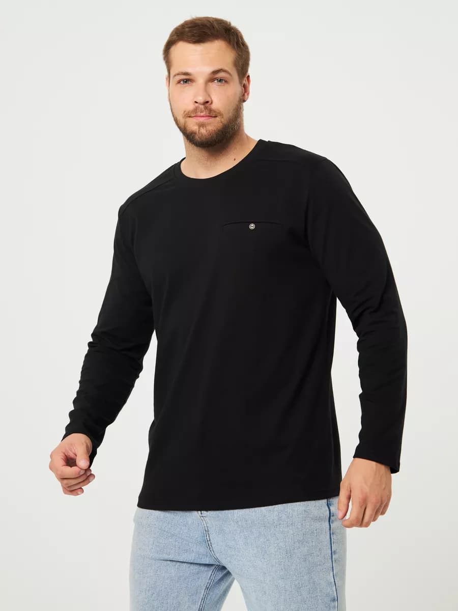 Лонгслив черный оверсайз с длинными рукавами термо - фото 1