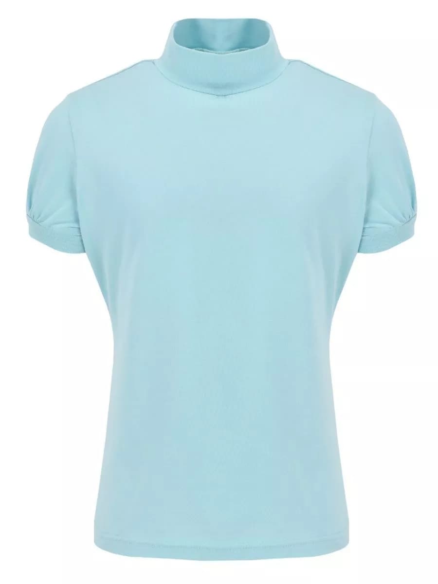 Блузка в школу голубая водолазка короткий рукав бадлон