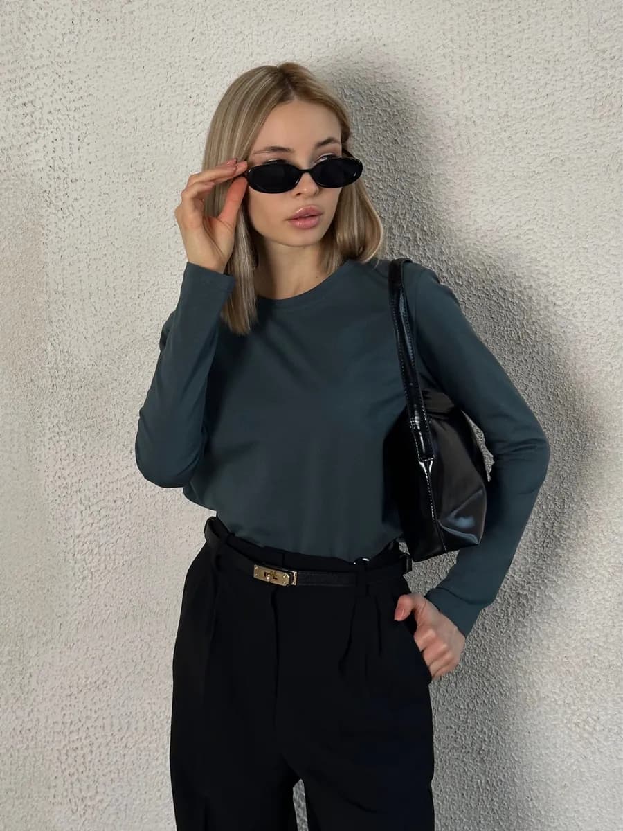 Трикотажный лонгслив с длинным рукавом хлопок - фото 1