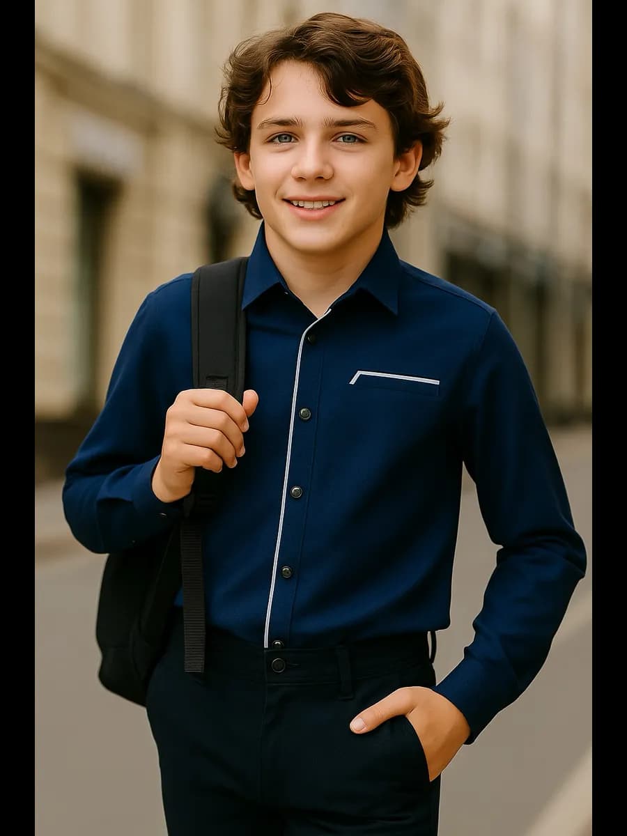 Рубашка школьная на кнопках приталенная