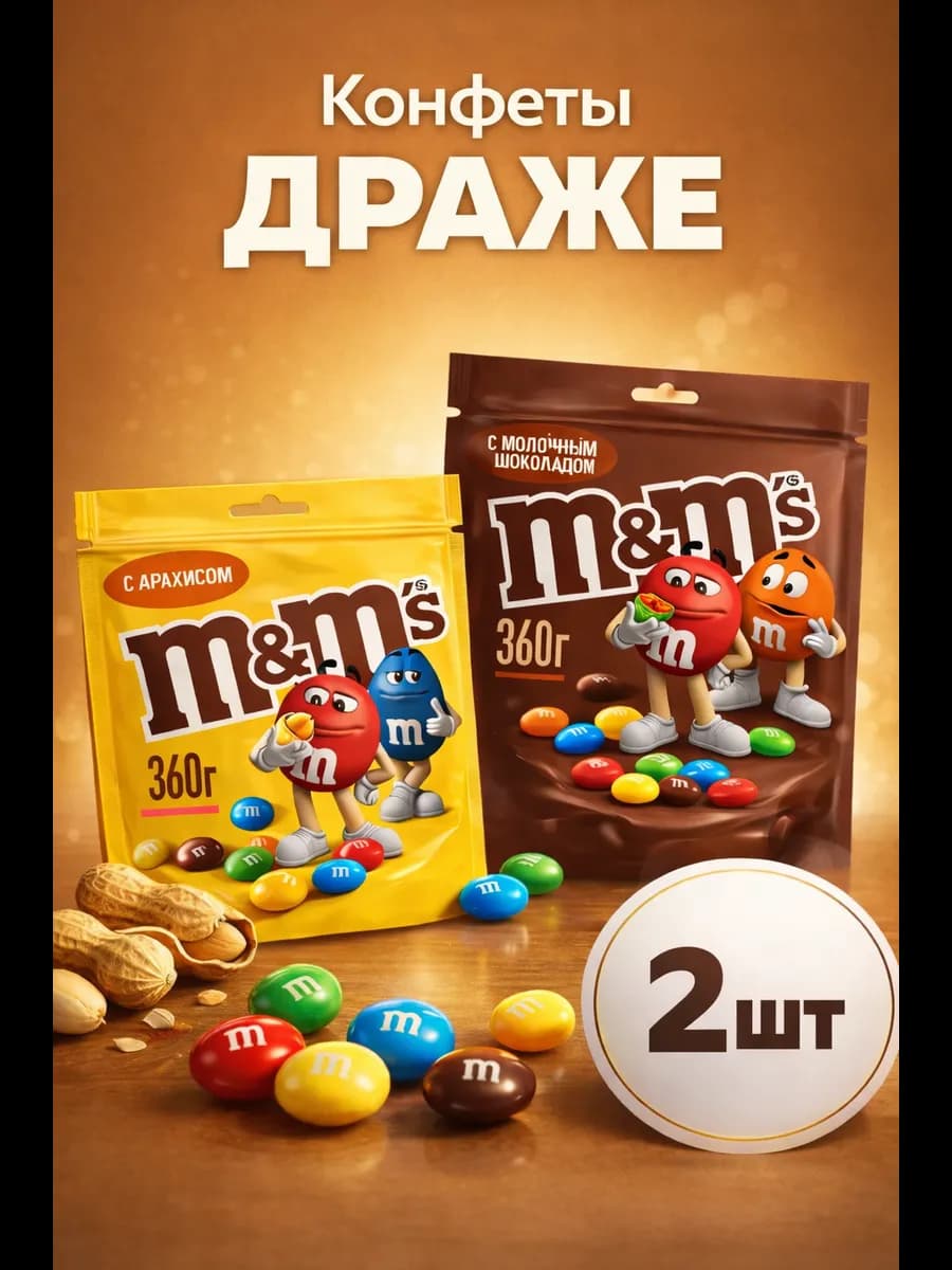 Ассорти ММС драже Шоколад (1х360г), Арахис (1х360г)