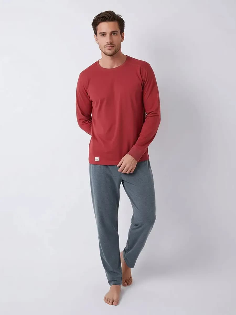 Пижама с длинным рукавом и брюками хлопок - фото 1