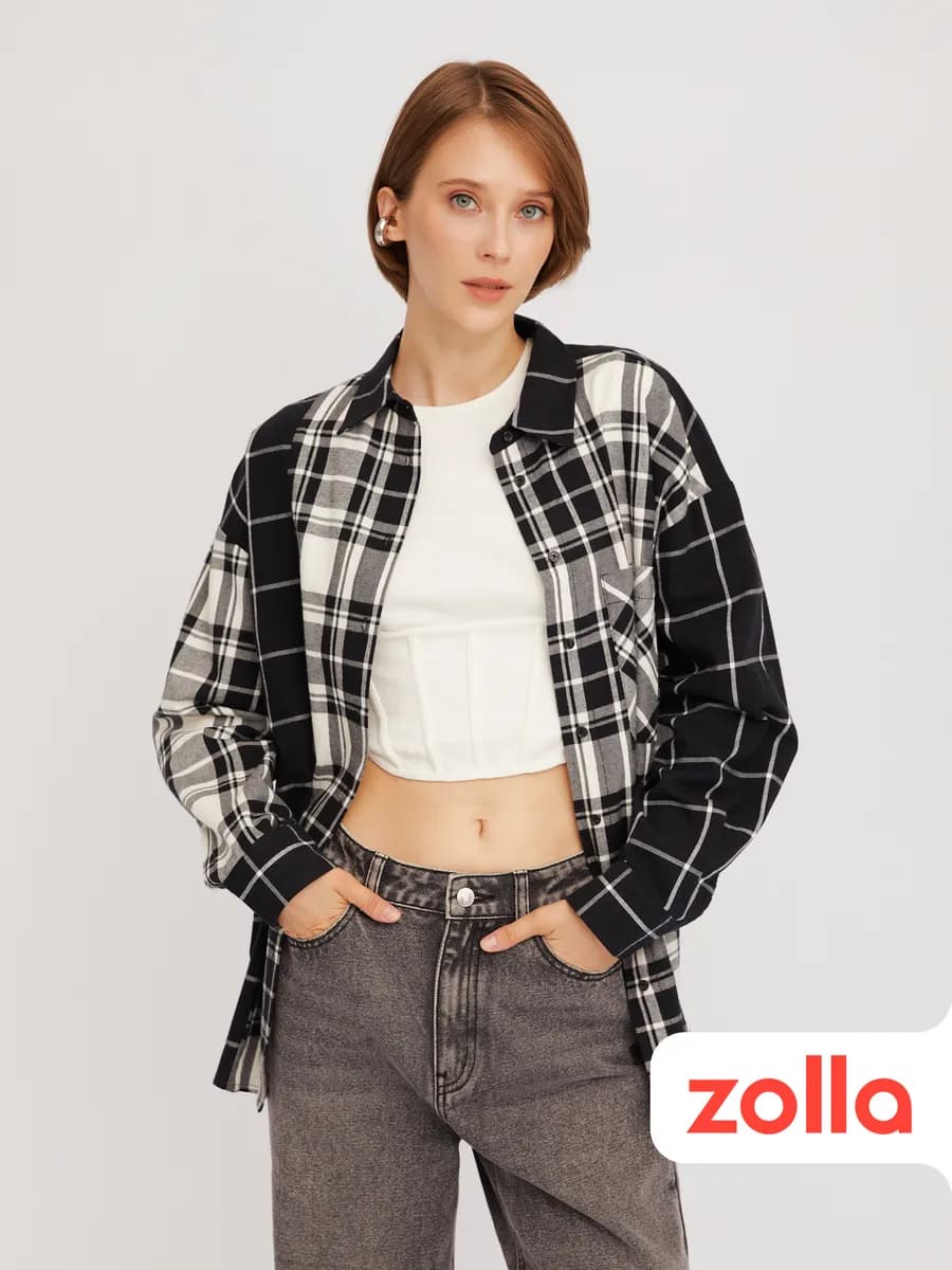 Женская рубашка в клетку хлопок фланель