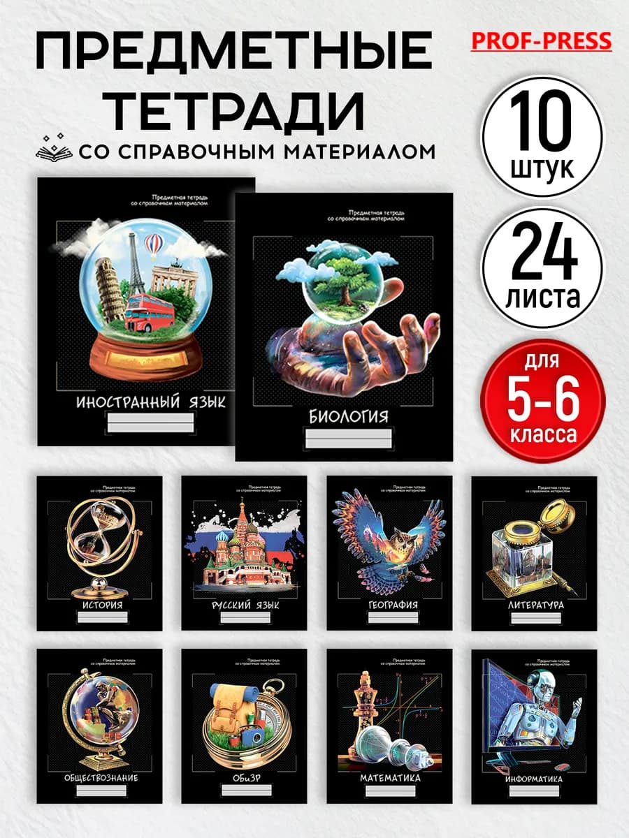Предметные тетради 24 листа комплект 10 штук