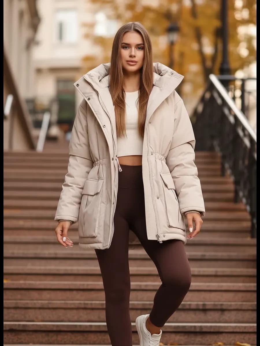 Куртка зимняя оверсайз с капюшоном удлиненная