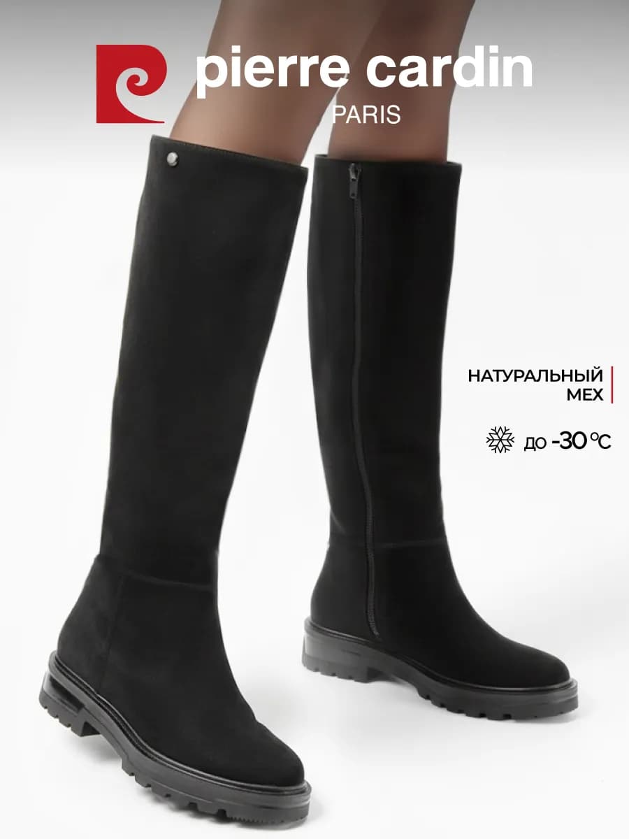 Сапоги зимние с мехом на низком каблуке натуральная замша