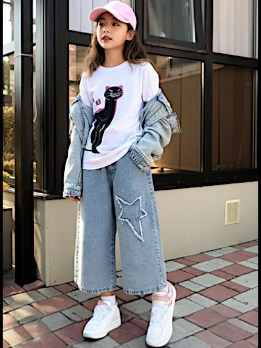 Джинсовые бермуды для подростка со звездами K-fashion