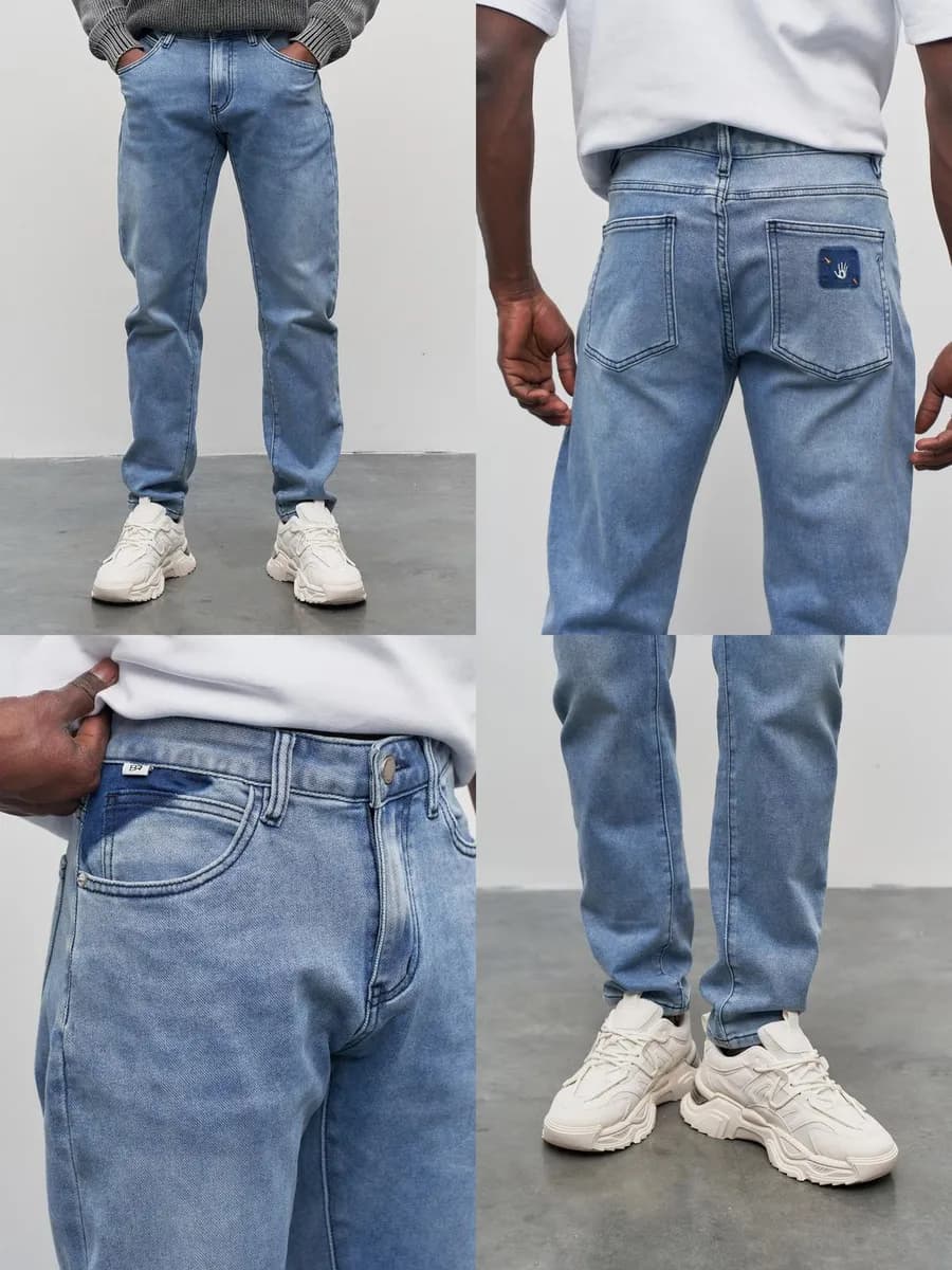 Джинсы прямые зауженные к низу