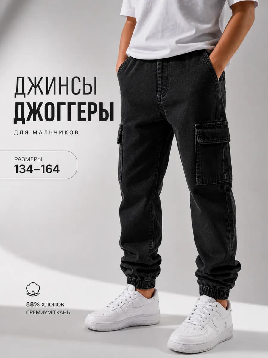 Черные джинсы на резинке джинсовые джоггеры