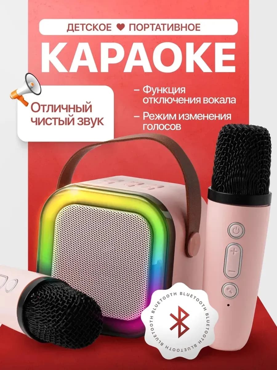 Караоке колонка с двумя микрофонами детская маленькая