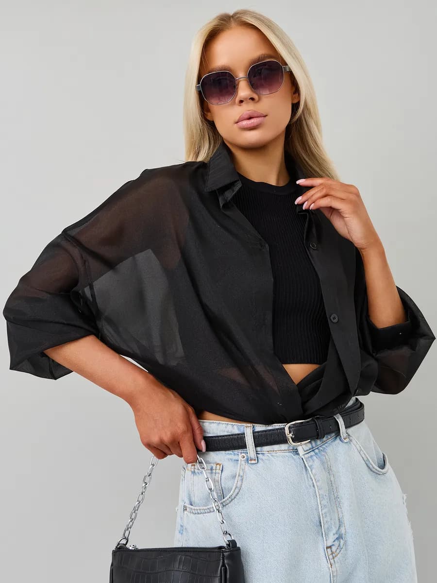 Рубашка прозрачная с длинным рукавом