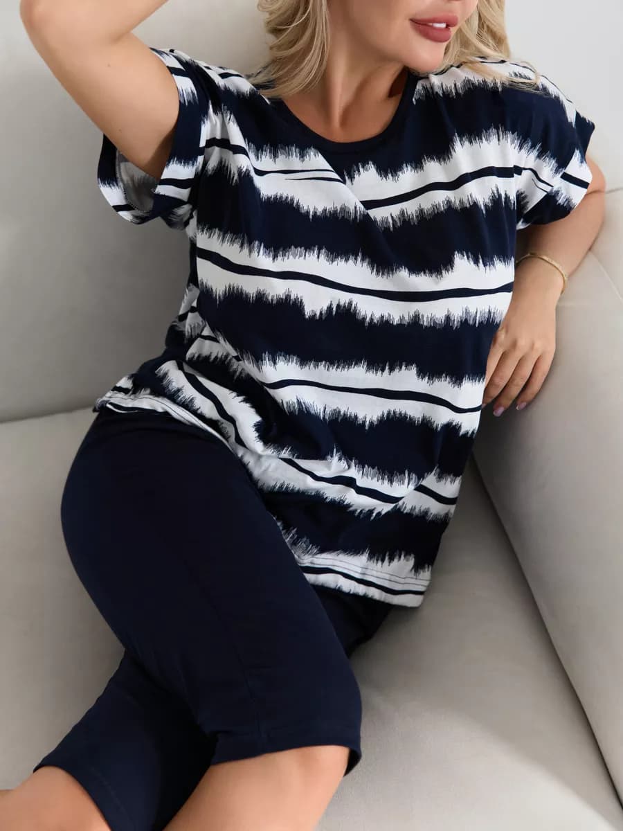 Домашний костюм женский с бриджами, пижама хлопок