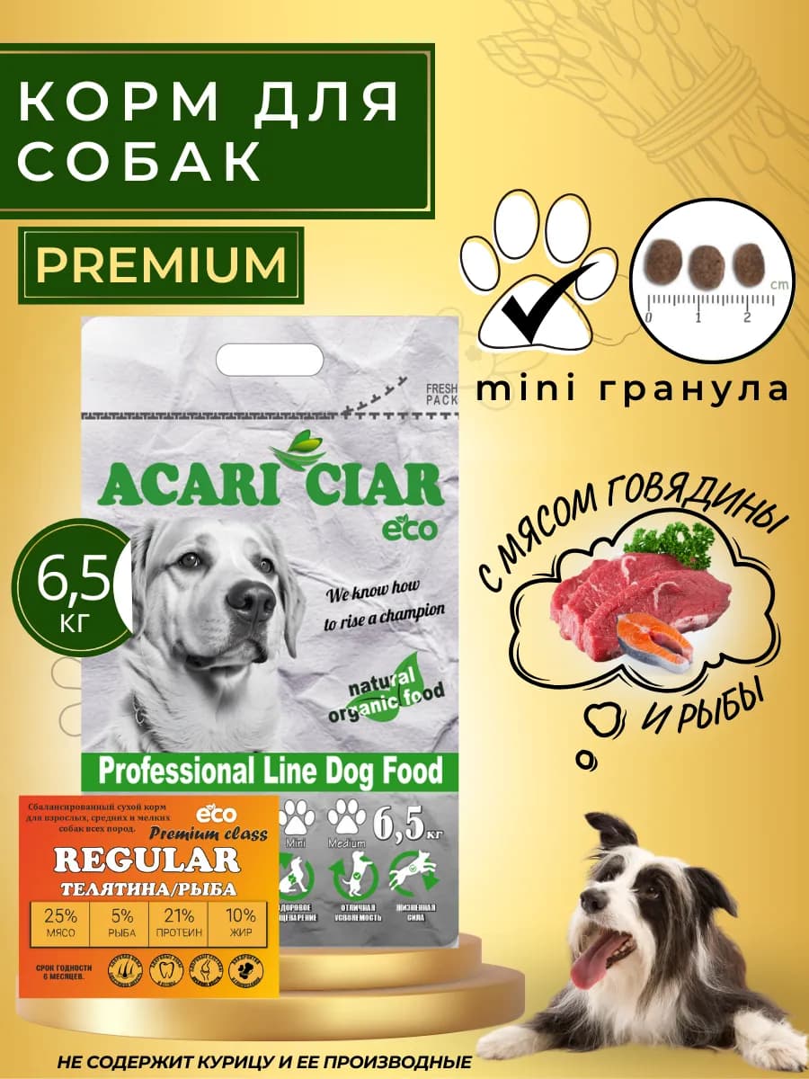 Сухой корм для собак Regular с говядиной 6,5кг гранула мини