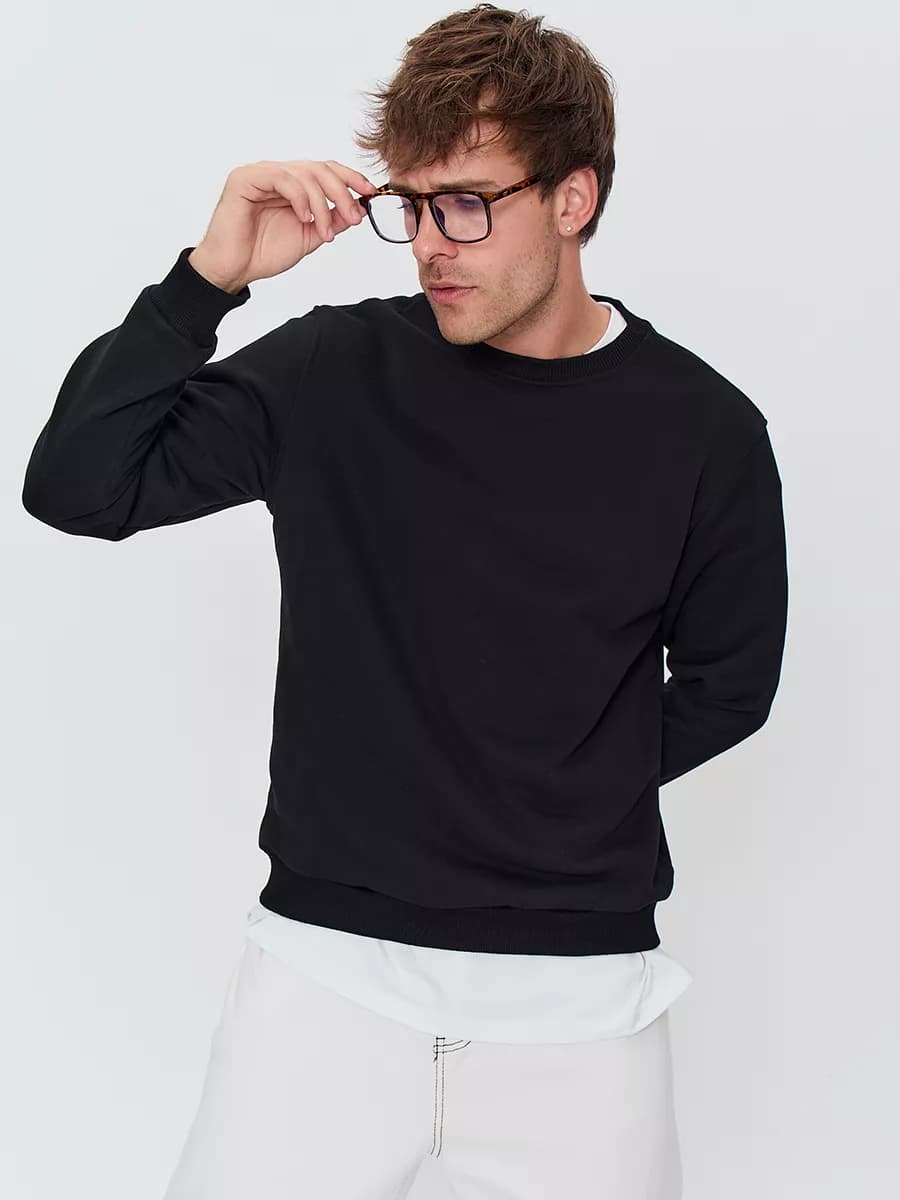 Свитшот базовый черный однотонный без начеса