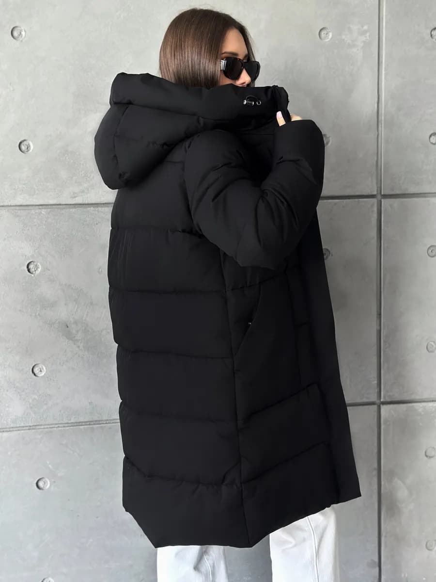 Куртка зимняя удлиненная с капюшоном - фото 1