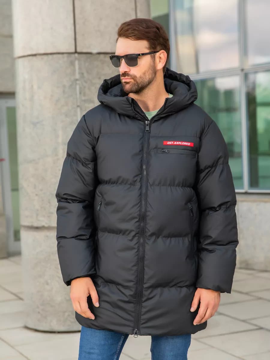 Куртка зимняя длинная с капюшоном пуховик - фото 1