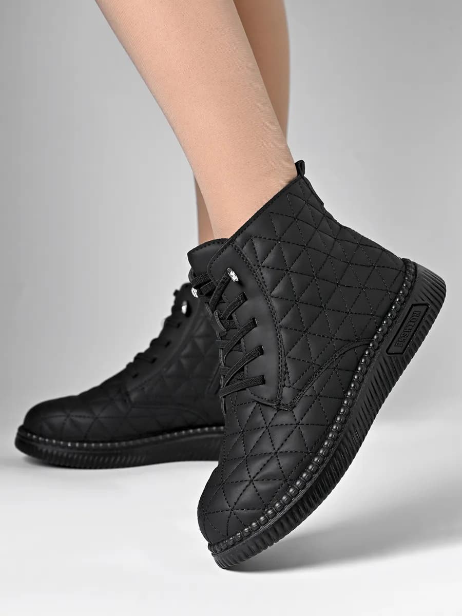 ботинки женские осенние демисезонные черные молния шнуровка