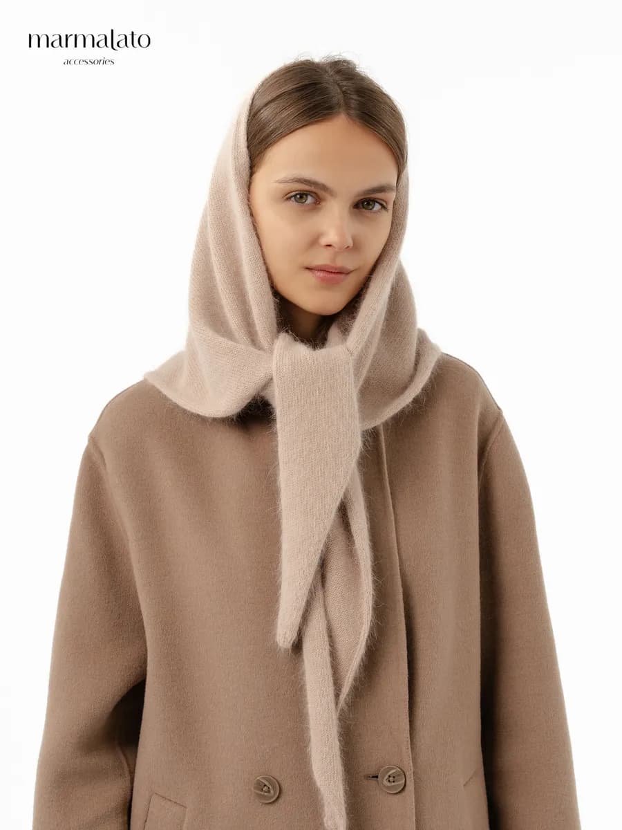 платок на голову теплый косынка вязаная с ангорой