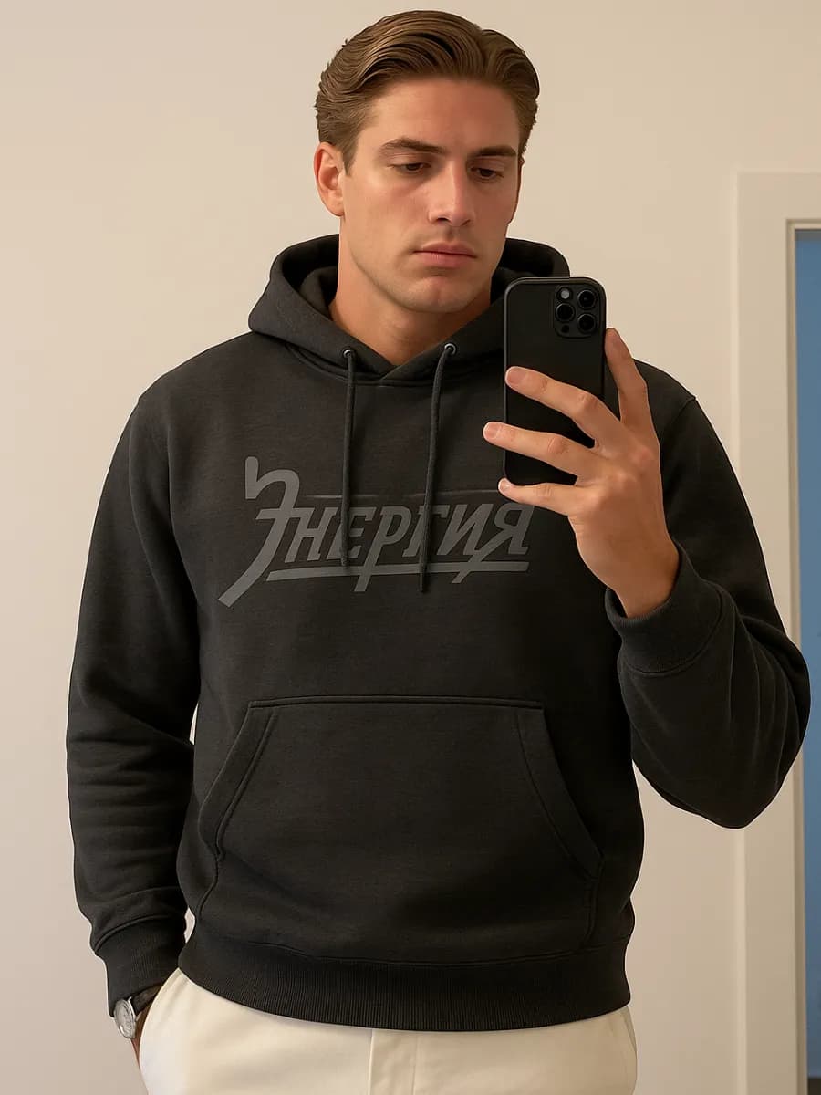 Худи утепленный с капюшоном без молнии с принтом