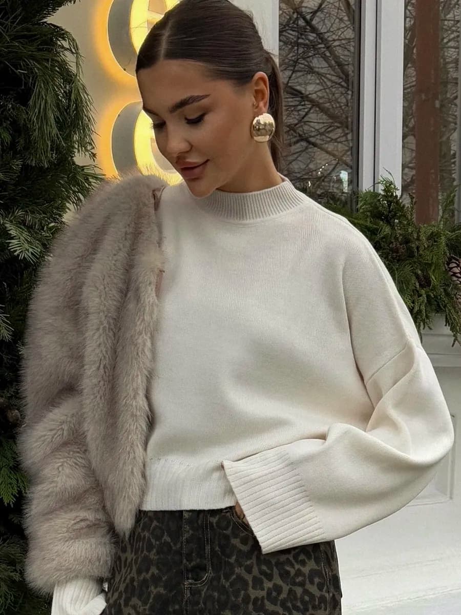 свитер оверсайз укороченный вязаный теплый