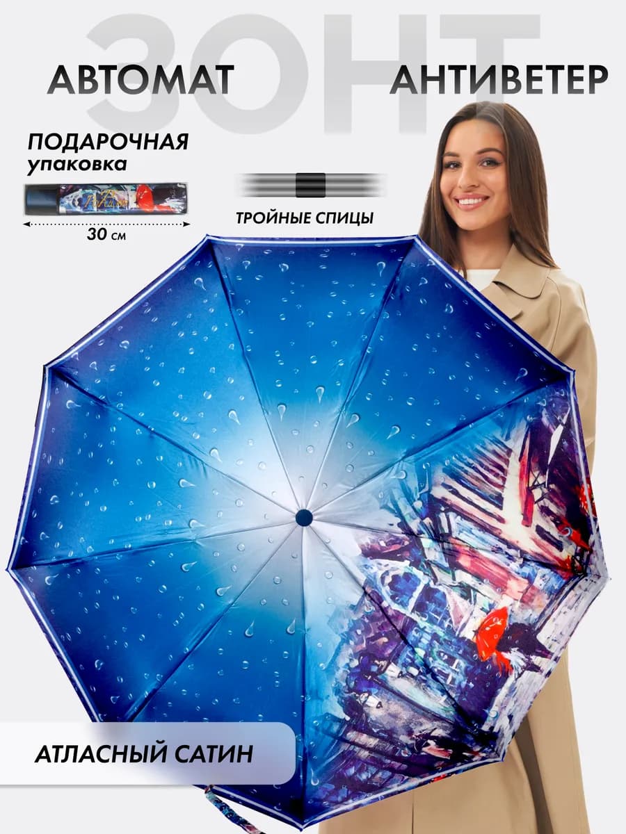 Зонт автомат антиветер складной